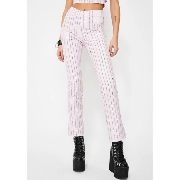 I AM GIA Pink Pinstripe Dominique High Rise Cropped Pants Size Small - Picture 16 of 16